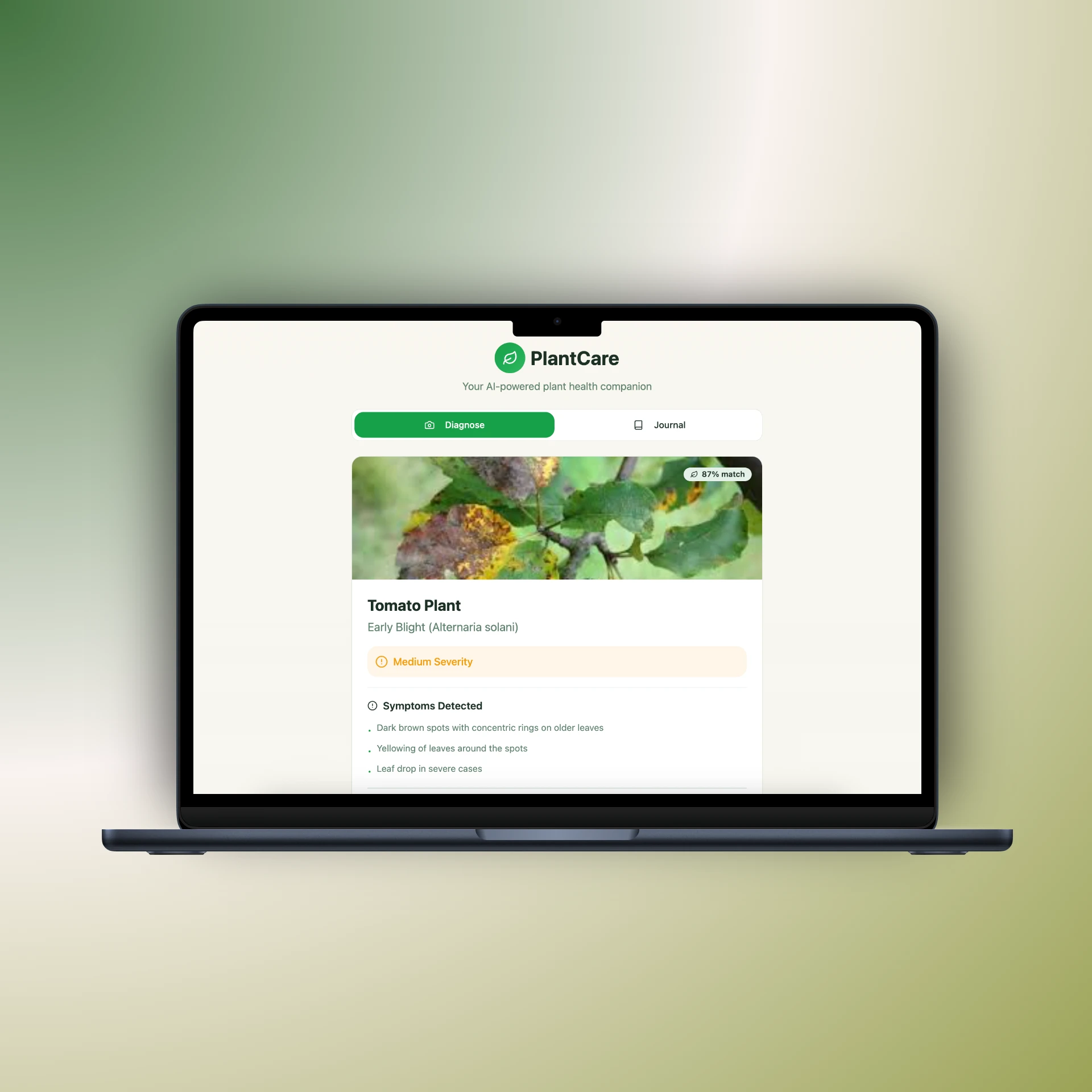 LeafGuard mobile app screenshot — Vibe Coder · AI Engineer